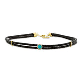 0.06ct Diamond & 0.45ct Composite Turquoise 14k Yellow Gold Circle Cord Choker Necklace